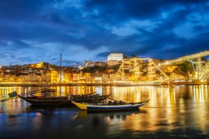 View of Porto city over Douro river. Porto, Vila Nova de Gaia, Portugal